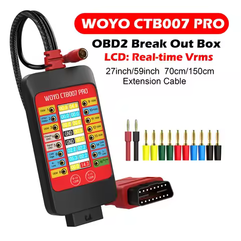 OBD2 Breakout Box with LCD Digital16 PINs Vrms Display, ECU Testing with Built-in 120ohm Resistor, A