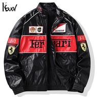 Ferrari F1 Leather Embroidery Racing Jacket For Men Varsity Baseball Motor Jacket With Zipper Unseix