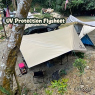【CHARCOAL】(Ready Stock) Flysheet 4.5m x 4.5m Tent-Fly Rain Fly Tarp with 4 Poles, 8 Ropes & Pegs + F
