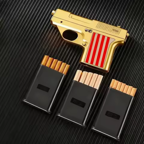 New Clip Gun Type Butane Gas Lighter Three Capacity Cigarette Holder Windproof Jet Blue Flame Lighte