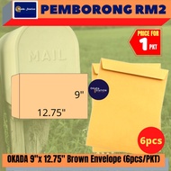 (RM2.20) OKADA 9" x 12.75" Brown Envelope - 6's (229mm x 324mm) / Sampul Surat / Sampul Surat Coklat