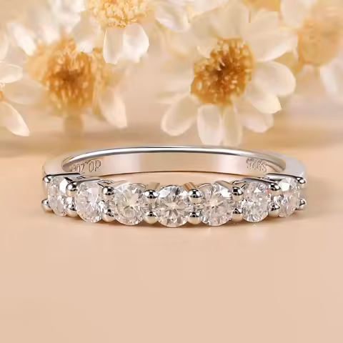M-JAJA 7PCS 0.7CT Moissanite Wedding Band S925 Sterling Silver for Women Party Fine Jewelry 18K Gold