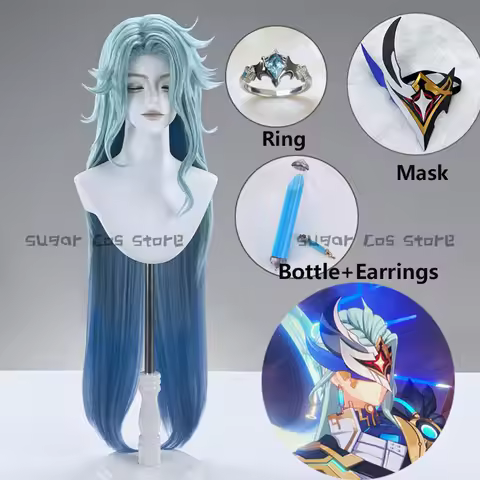 Game Genshin Impact Dottore Cosplay Wig Heretic of the False Moon Boss Long Hair Mask Earrings Ring 