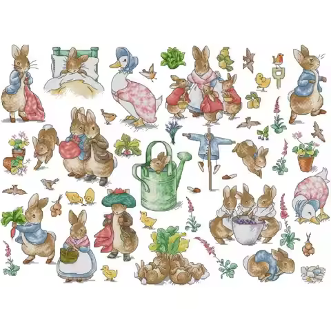 Peter Rabbit Garden Cartoon Animal Pattern Cross Stitch Kits Aida 14 16 11ct White Count HD Printed 