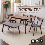 COCO / Set Makan Kayu Padu / Meja Makan Lengkap / Meja Makan Moden+4 kerusi+Bench / Dining Table Set