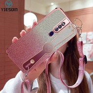 Glitter Wrist Strap Phone Case for OPPO F5 F7 F9 / F9 Pro F11/ F11 Pro Plating Clear Soft Silicone Phone Holder Bracket Cover