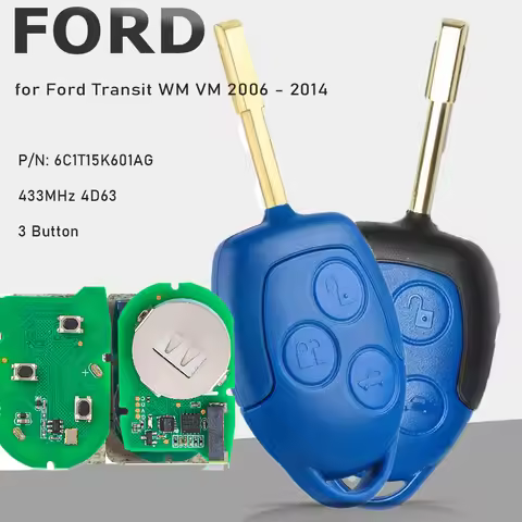 KEYECU 3 Button 6C1T15K601AG FSK 433MHz 4D63 Remote Key FOB for Ford Transit WM VM 2006 2007 2008 20