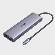 ยูกรีน Port Hub 9-in-1 USB-C to 3xUSB-A, HDMI, VGA, TF/SD, Land and PD (15600) Gray