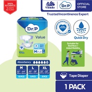 Dr. P Value Level 6 Absorbency Adult Tape Diaper M10/ L9/ XL8 (1 Pack) - 2x Skin Protection with Qui