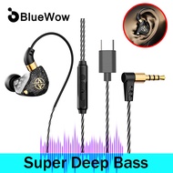 BlueWow Type-C Earphone For Android 3.5mm Wired Earphone Bass HiFi Headphones Stereo Girl Gift Music Earphones Musician Headset Gamer Earbuds for Xiaomi Huawei