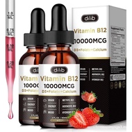 Vitamin B12 Liquid Drops Sublingual 10000 mcg, Triple B-12 Complex Supplement, Methyl & Methylcobala