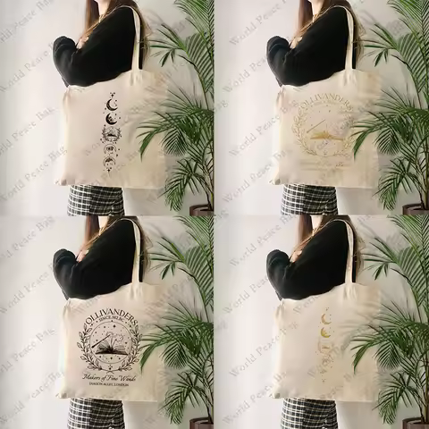 1 PC Ollivanders Wand Shop Wizard Book Shop Pattern Tote Bag Canvas Shoulder Bag For Travel Daily Co