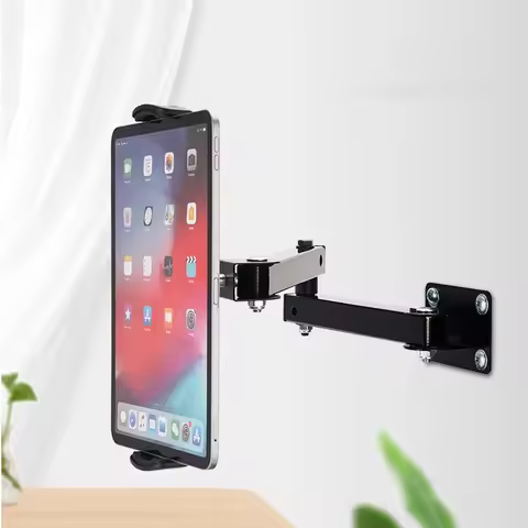 Adjustable Wall Mount Tablet Stand Long Arm Stretchable Cell Phone Wall Holder Metal Wall Ipad Stand