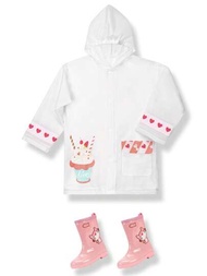 女孩可愛所有季節雨衣帶透明冰淇淋&amp;愛心圖案和彩色幸運的字母