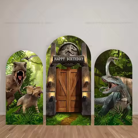 Mehofond Arch Backdrop Customized Text Dinosaur Theme Jungle Adventure Sense Birthday Party Decor St