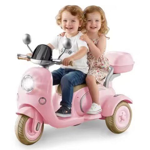 Pink 12V Electric Motorcycle for Girls 3-5 Years 3-Wheel Ride-On Motorbike with Bluetooth MP3 Batter