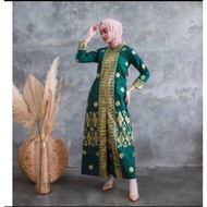 ORIGINT Baju Gamis Batik Songket Palembang Hitam Kombinasi Gold Jumbo