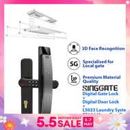 SINGGATE [Mega Bundle] PEARL WHITE Smart Laundry System + 3D Face Recognition Digital Door Lock + Biometrics Digital Gate Lock | LS023 + FR056 + FM021