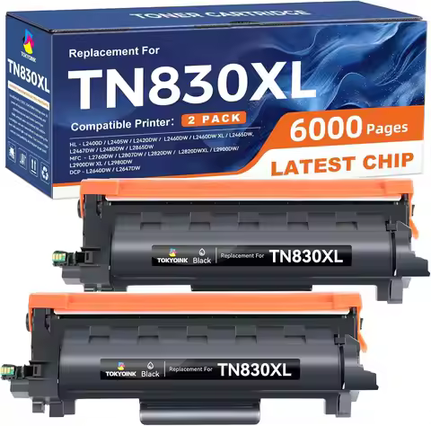 Compatible TN830XL Toner Cartridge 2 Pack Black for Brother Printers High Yield