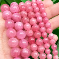 6/8/10 มม.สีชมพูหยกลูกปัดธรรมชาติรอบหลวม Spacer ลูกปัด DIY อุปกรณ์เสริมสำหรับผู้หญิงเครื่องประดับสร้