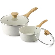SENSARTE Nonstick Saucepan with Lid, 2.5 Quarts Medium Pot with Swiss Granite Coating, Stay-cool Han