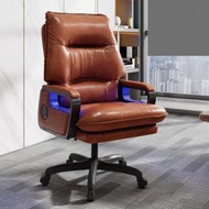 大班椅可躺辦公椅電腦電競椅(咖啡色超纖皮（扶手藍牙音響+氛圍燈)
