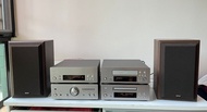 DENON D-F1 Casette CD AMFM 收音機擴音機 組合音響連喇叭共六件附遙控和說明書