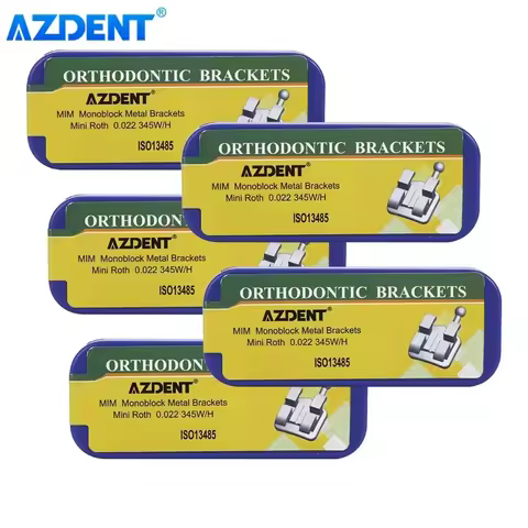 AZDENT 5 Boxs Dental Bracket Orthodontic Brace MIM Monoblock Split Mesh Base Mini Roth MBT 0.022 Hoo