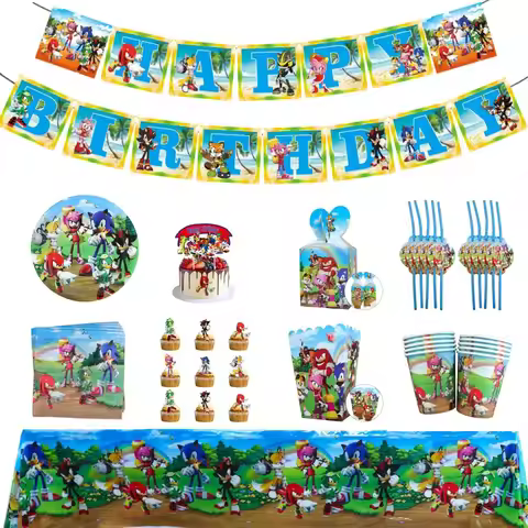 Sonic Birthday Party Supplies Paper Plates Cups Napkins Tablecloth Kids Boys Birthday Decorations Th