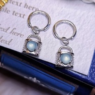 小香風|多用途夢幻藍|a貨翡翠冰玻藍蛋面5.3mm純銀鎖頭耳環