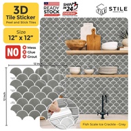 Fish Scale Grey 3D Tiles Sticker Kitchen Bathroom Wall Tiles Sticker Self Adhesive Backsplash Clever Mosaic 12x12 inch Mosaic Self Adhesive Wallpaper Sticker PVC 3D Waterproof Oilproof Ceramic Tiles Stickers DIY Home Decor Kitchen Bathroom Toilet