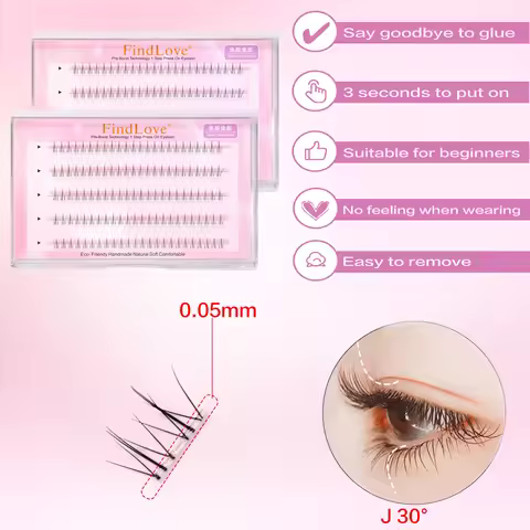3/5/6rows No-glue Need Natural Style Press-on Lower Flame Lashes Long Lasting Natural And Soft Fiber