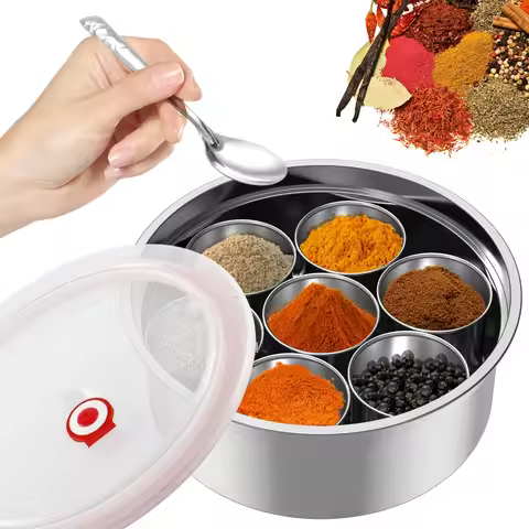 Masala Dabba Spice Box Stainless Steel Spice Containers Masala Dabba with 7 Compartments Indian Spic
