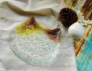 貓咪造型海棠花玻璃特色盤 綠色友善 海棠花玻璃盤 海棠花 窯燒