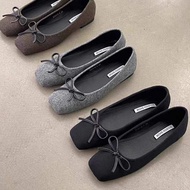 Flat Square Toe Bow Peep-Toe Suede Shoes - Women's Evening Shoe | Spring/Autumn/Winter