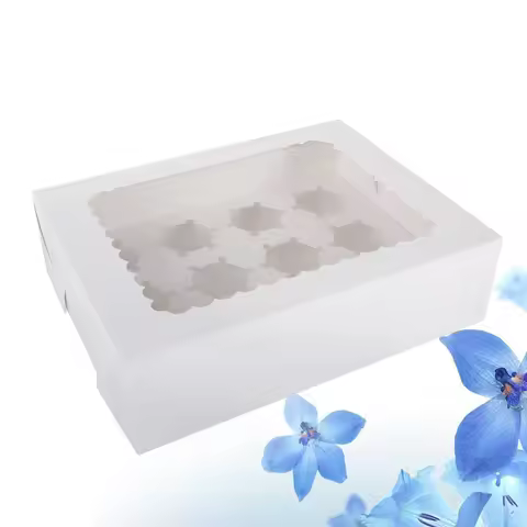 Cupcake Packaging Boxes Cookie Containers Stand White Muffins Windowed with 12 Cavity Holder