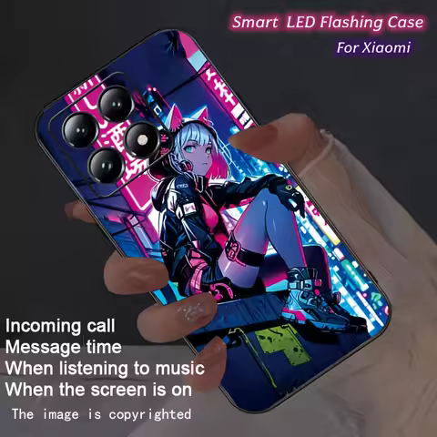 Neon City Cat Ear Girl Colorful Glowing Luminous Phone Case LED For Xiaomi POCO F7 F8 Pro Ultra Redm