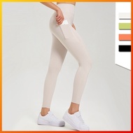 Lululemon New Yoga Women's Pants Nude Comfort Lycra Fabric Side Pockets Soft Fit Yoga Fitness leggings C141