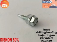 Baut Roofing 12x20 isi 100pcs baut Self Drilling Screw 1kotak 100pcs Baut Baja Ringan Atap Galvalum 12x20 2 cm sekrup baja ringan baut roofing sekrup drilling 12x20 2cm baut sekrup roofing baja ringan 12x20  baut roofing/drilling  baja ringan 12x20 100PCS