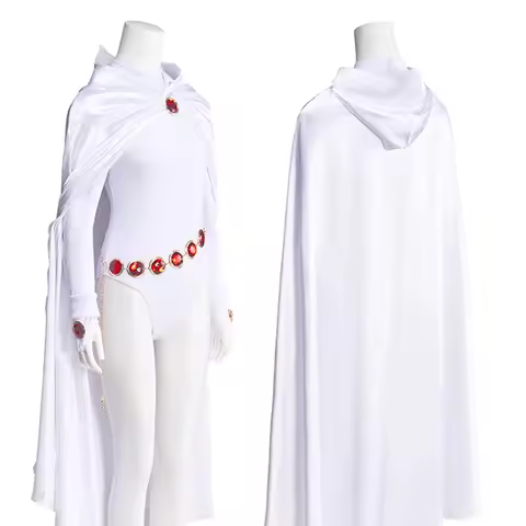 Women's Raven Cosplay Costume White Bodysuit With Cape Waist Chain Full Set Halloween Christmas Part