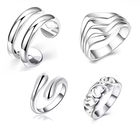 4pc/set Fashion Charm Silver 925 Plated Finger Ring Set for Women Vintage Boho Knuckle Party Rings J