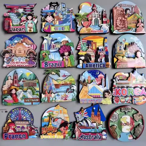 Wood Fridge Magnet Pakistan Malaysia Korea Mexicanos Vietnam Brazil Thailand Fiji France Cambodia Ma