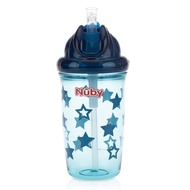 Nuby - 晶透杯系列 防漏學飲杯300ml (粗吸管)-星星-藍
