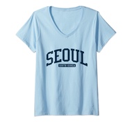Womens Seoul South Korea College University Style Navy V-Neck T-Shirt