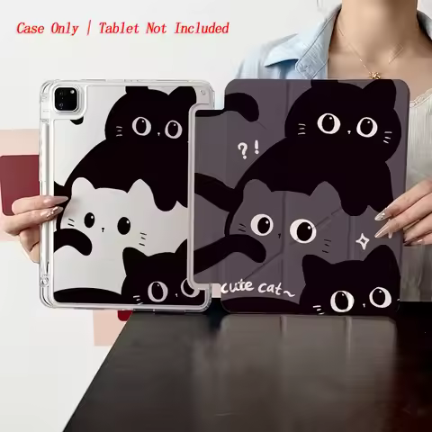 Whimsical Y-Fold Acrylic Vibrant Multi-Color Fluffy Cats iPad Case For Apple iPad Pro 12.9 Air 3 Min