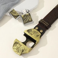 Belt Men's Belt Lighter Buckle Embossed Belt Unique Trendy Fashion Student Hip-Hop Lighter Pants Bel