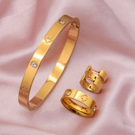 1set/4pcs Exquisite Four Leaf Clover Bangles Women's Luxury Cubic Zirconia Design Stainless Steel Br