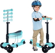 Scooter for Kids Kick Scooter with Removable Seat 2-in-1 Adjustable Height Kids Scooter with Light W
