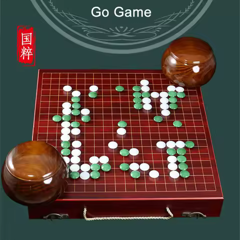 Luxury Jade Go Game Chess Set, Weiqi Chess Game, 361 D2.2cm Green White Stone Chess Pieces, Wooden C