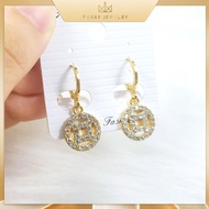 Bông Tai Nữ Kim Tiền Đính ĐáTrắng Mạ Vàng Bông Hoa Khuyên Tai Gài Nữ Cao Cấp Titan Kiểu Dáng Thanh L